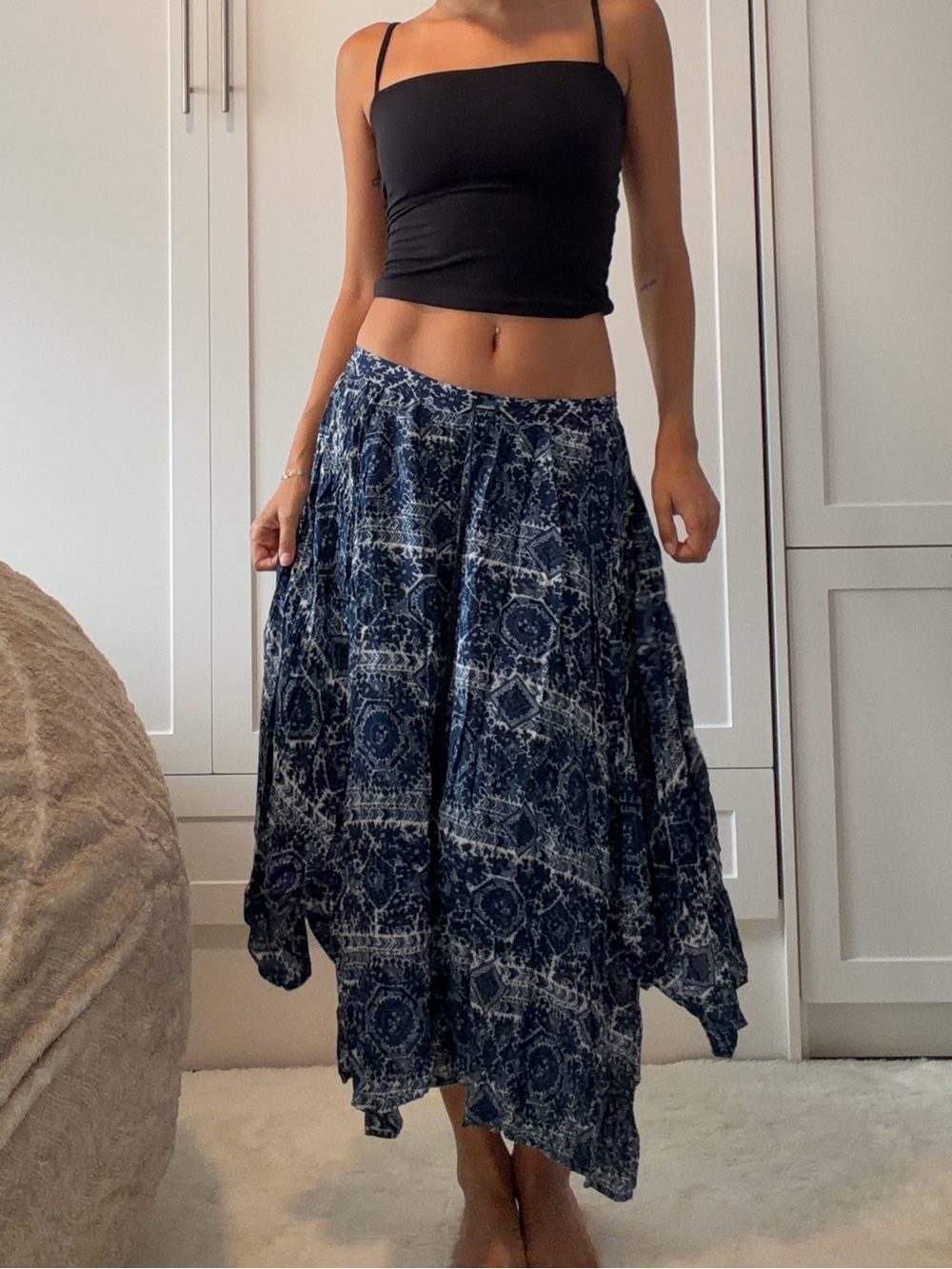 Hollister Navy Paisley Asymmetrical Handkerchief Skirt